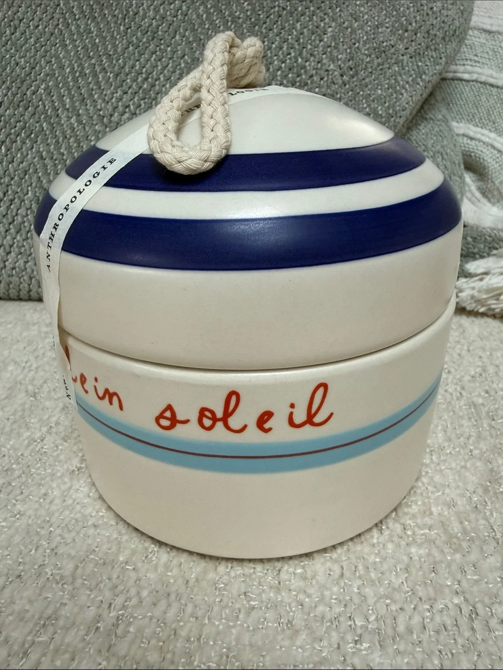 Anthropologie Cream Ceramic Jar with Lid